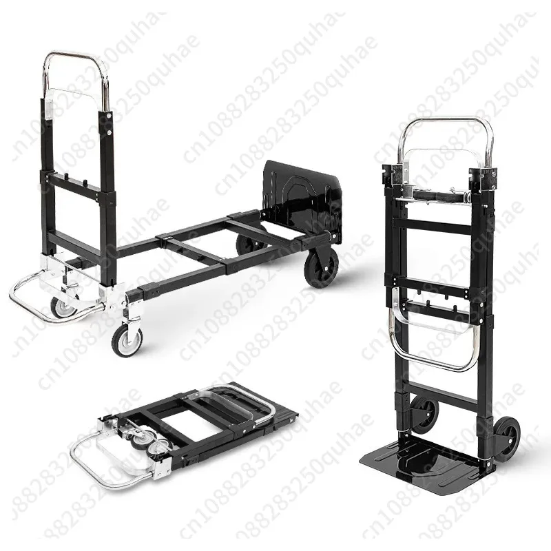 Folding Telescopic Hand Cart, Multifunctional Galvanized Steel Trolley, Portable Hand Pull Truck for Warehouse Transport