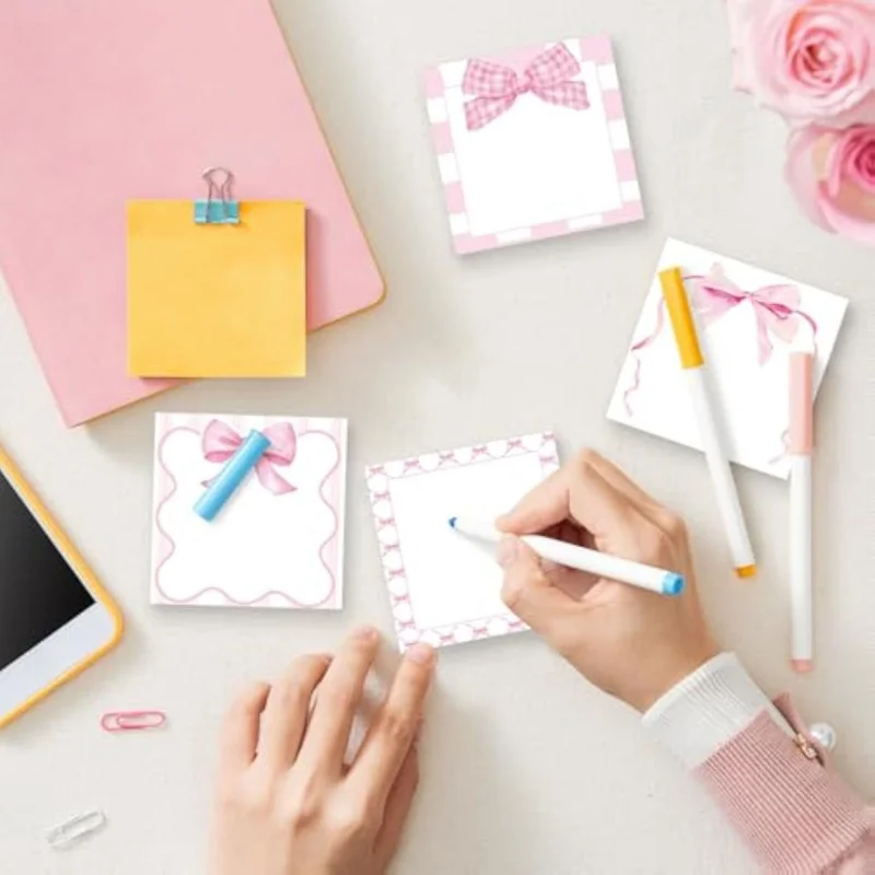 1pc 30sheets Pink Bow Sticky Notes，insCute Style Portable Self-Adhesive Tearable Writing Notebook（Random Pattern）