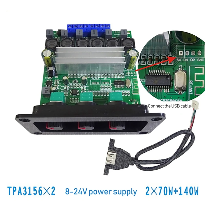 TPA3156D2 2.1 Channel Bluetooth 5.0 Digital Amplifier Board 2X 70W+140W High Power Subwoofer Class D Amplifier DC8V-24V