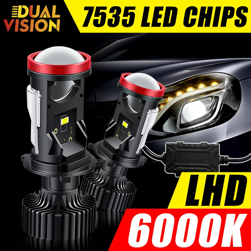 H4 LED Headlights Mini Lens LHD 7535 CSP Chips High Low Beam Canbus Decoder 6000K STG High Low Beam Automobile Moto Lamp 12V 24V