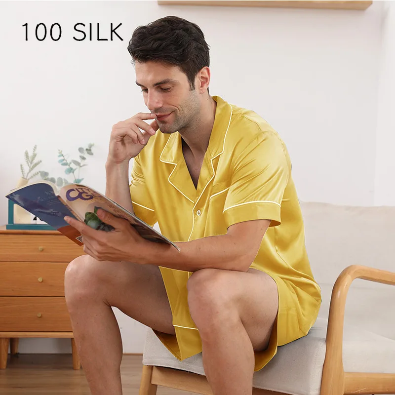 BirdTree, 22MM 100%Real Silk Pajamas Set, Men's Short Sleeve Shorts, Loose Casual Simple Thin Homewear, 2026 Summer New S45222QC - view 2