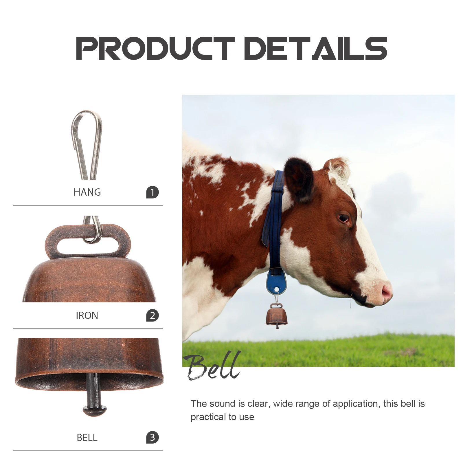 1 set 1 Set Loud Farming Bells Anti-Theft Grazing Pendant Cow Bells Hanging Iron Retro Design For Animals Farming Accessories