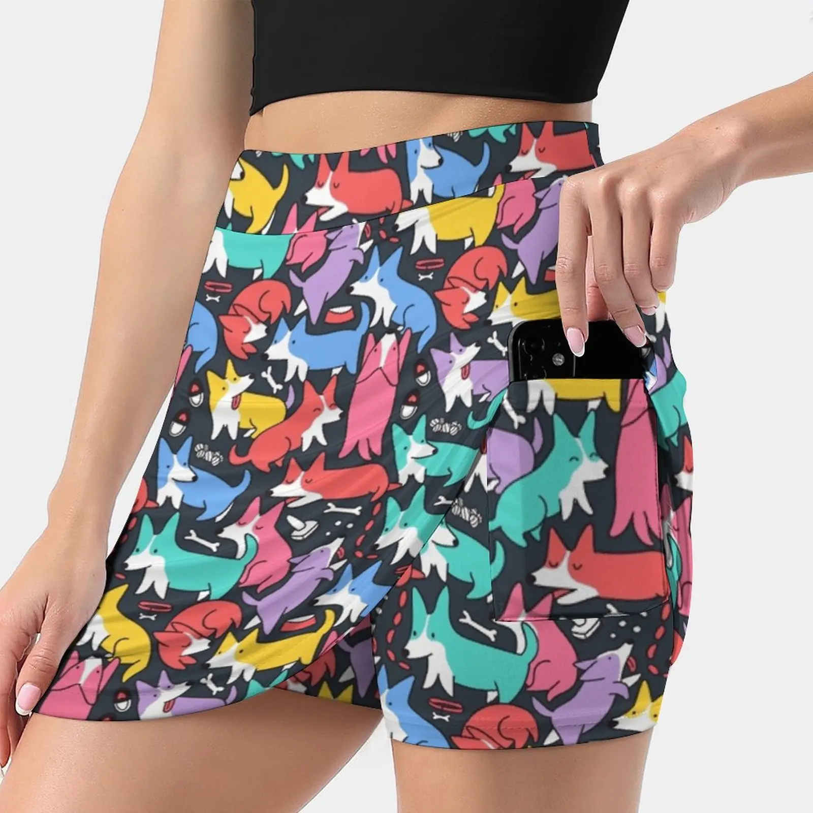 Funny Corgi Dog Pattern New Women Skirts Double-Layer Printed Short Dress Mini Sport Skirt Animal Puppy Pet Corgi Dog Friend