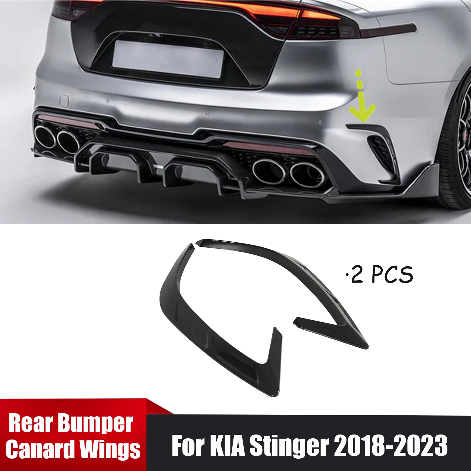 

Задний бампер автомобиля, накладка на крылья Canard для KIA Stinger 2018-2023, пара комплектов кузова, автоаксессуары, спойлер из АБС-пластика, глянцевый черный