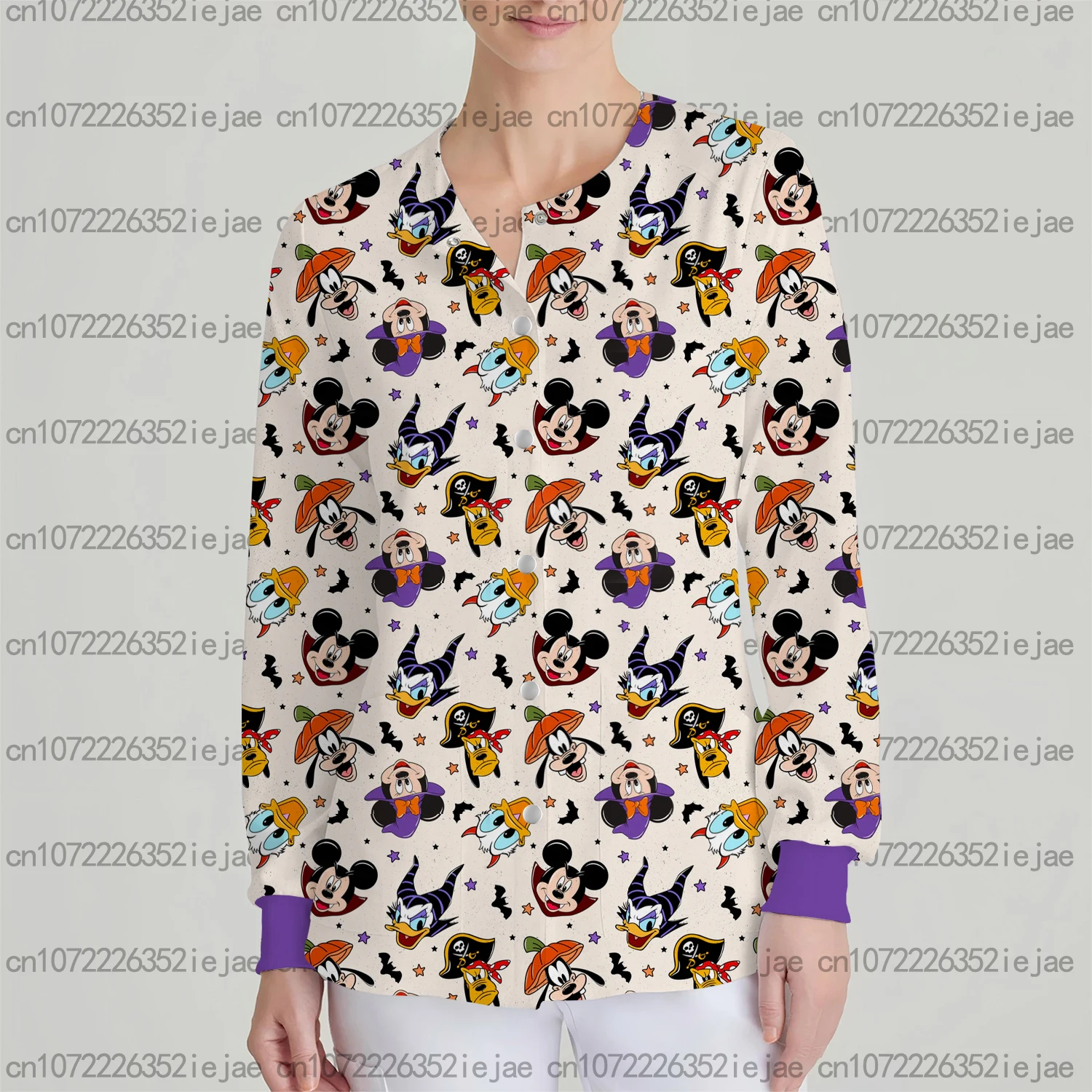 سترة نسائية جيب بأكمام طويلة بلوري سترة ديزني الجديدة ميكي ماوس مطبوعة برسوم كارتونية لمتجر الحيوانات الأليفة سترة عمل للركاب