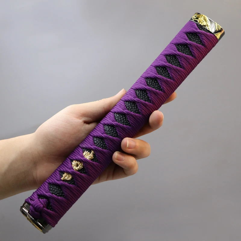 Nice Handle Tsuka Alloy Fuchi Menuki Kashira for Japanese, Japan Real Samurai Katana Sword Fittings with New Purple Silk Ito