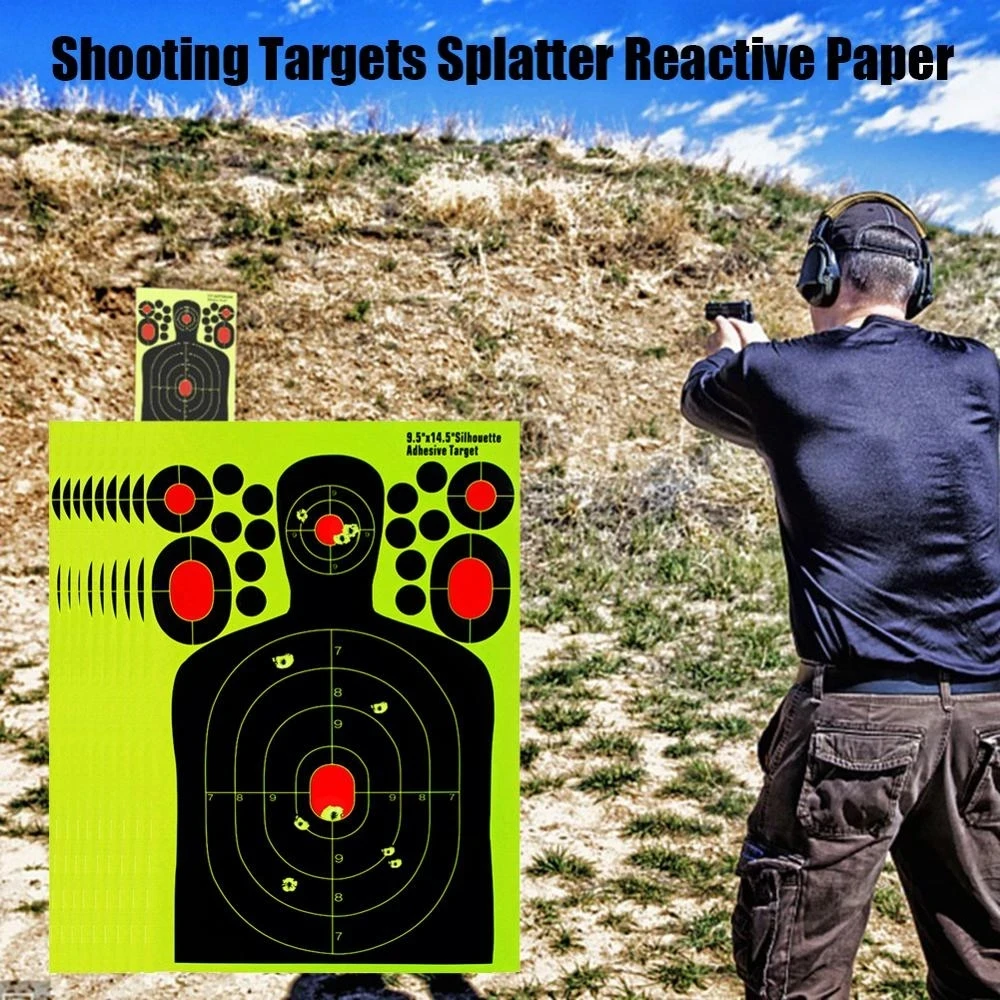 20 PCS 14.5 Inch Human Body Shape Shooting Targets Reactive Splatter Glow Florescent Paper Target For Shoot Training Accessories