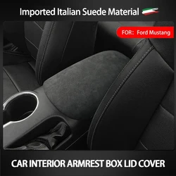 Italian Top Suede Car Center Console Armrest Box Lid Panel Gear Shift Knob Cover Steering Wheel Trim For Ford Mustang 2015-2024