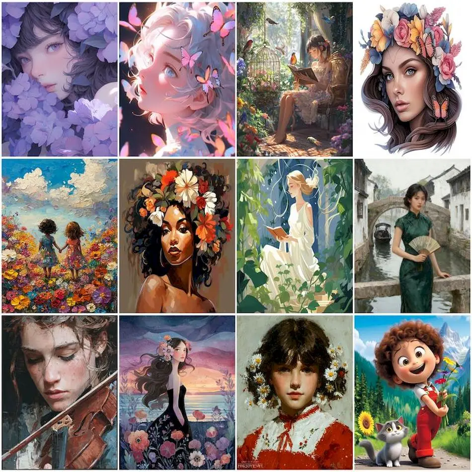 

RUOPOTY Oil Painting By Numbers Handpainted Oil Painting On Canvas Women girls pictures Art Supplies Kit Diy Set wall decoration