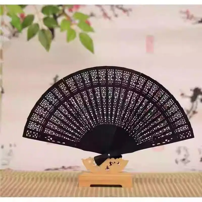

Sandalwood Fan Carved Wooden Dance Fan Fragrant Wood Ladies Vintage Style Hollow out Double Layered Gift Fan Chinese Theme