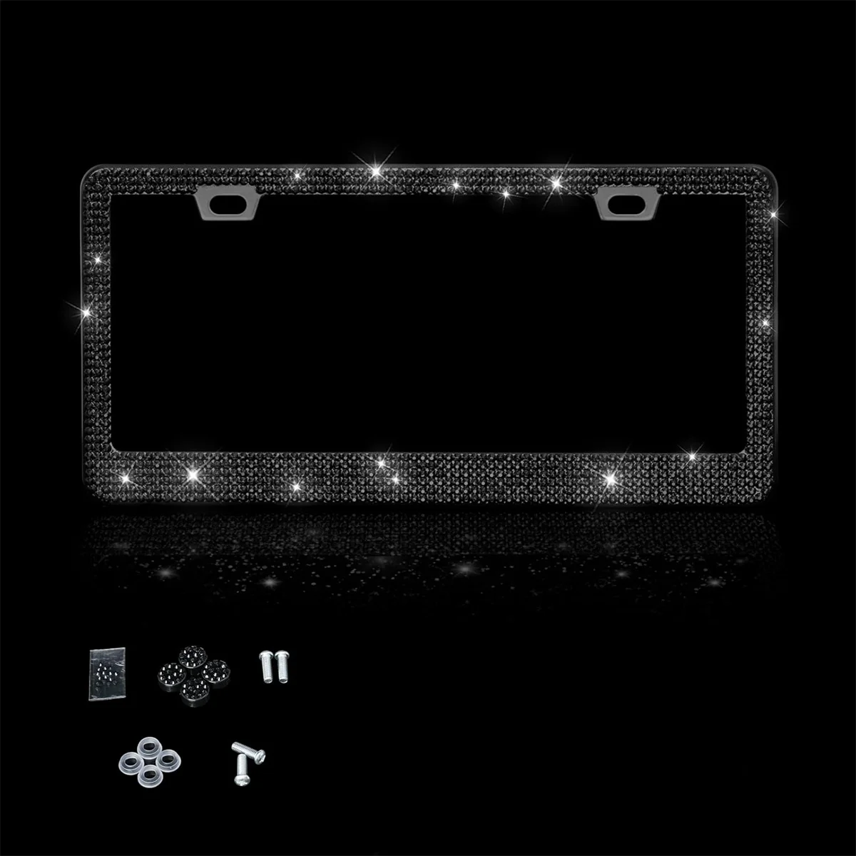 Shering Bling Glitter License Plate Frame, 1 Pack Sparkly Frames with Bedazzled Diamond Acrylic Crystals - Stylish Car