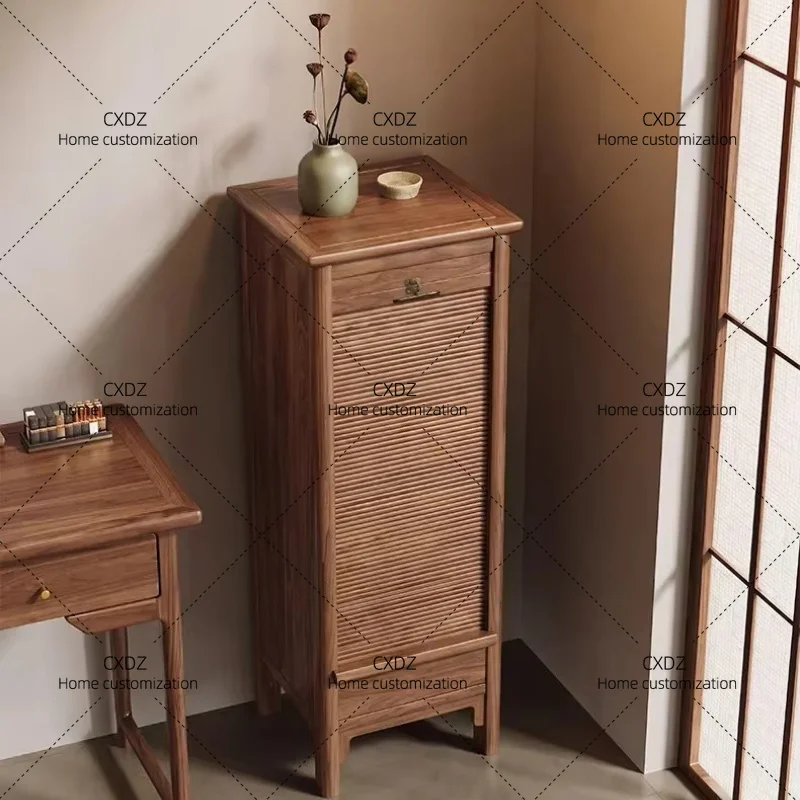 XXSong's Aesthetics Black Walnut Solid Wood, Flat Replacement New Chinese Rotating Wenwan Storage Tea Set Storage Cabinet