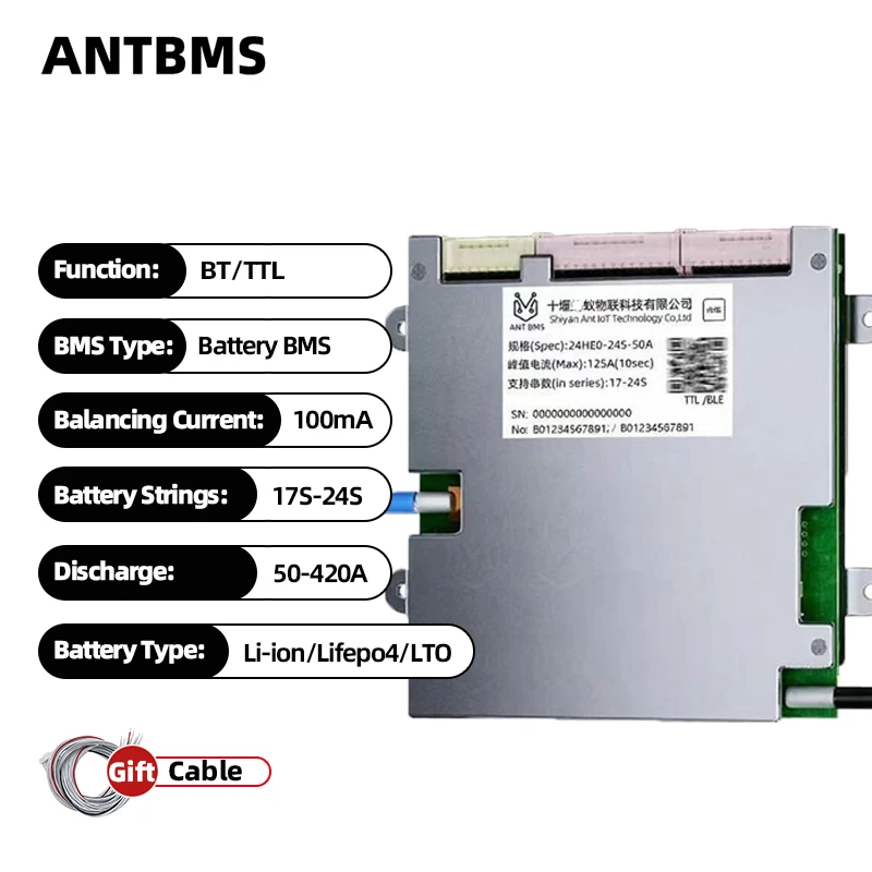 

ANT Smart BMS 50-420A for 17S to 24S LiFePo4 Li-ion Battery 60V 72V 84V 100mA Balancer BT charger bike bms module E-scooter UPS