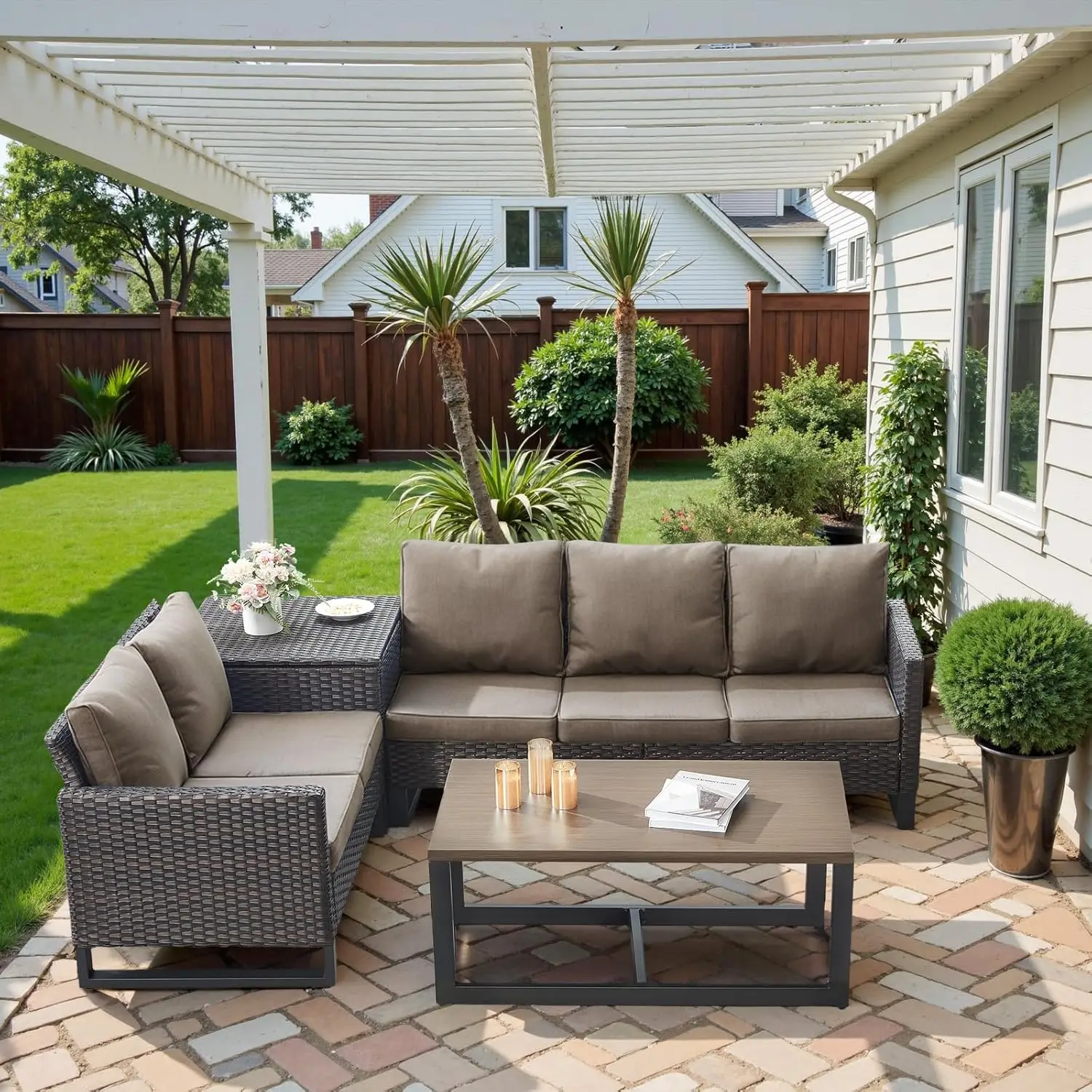 

Комплект садовой мебели для отдыха на 5 человек – 4-местный модульный набор для улицы с большим ящиком для хранения и кофейным столиком, на заказ