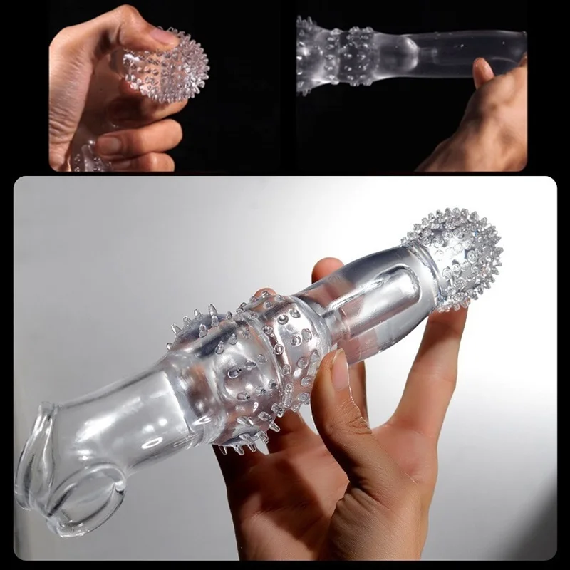 245mm Big Penis Sleeve Extender Sex Toys for Men Reusable Condom Male Penis Enlarger Sleeve Cock Ring Delay Ejaculation Sex Shop