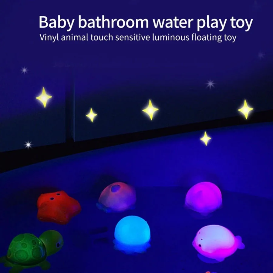 Baby Cute Animals Bath Toy Bathtub Swimming Water LED Light Up Toys Soft Rubber Float Induction Luminous Kids Play Funny Gifts