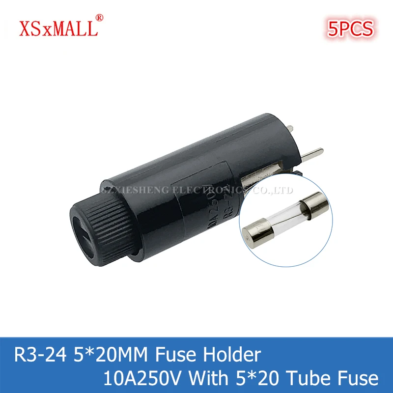 5 sztuk R3-24 5*20MM uchwyt bezpiecznika 10A250V PCB montaż panelowy odporność na wysoką temperaturę bakelitowa podstawa bezpiecznika z bezpiecznikiem rurowym 5*20MM
