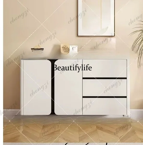 Cream Ultra Thin Dining Side Cabinet Wall Mounted Modern Simple Kitchen Storage Locker Light Luxury Narrow Cupboard for Small