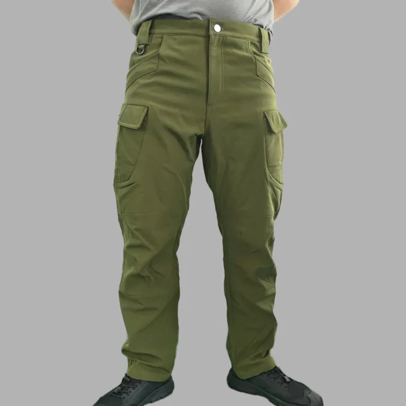 Tactical Multi-pocket Fleece Work Pants for Spring, Autumn and Winter Outdoor Use, with Elastic Waistband.