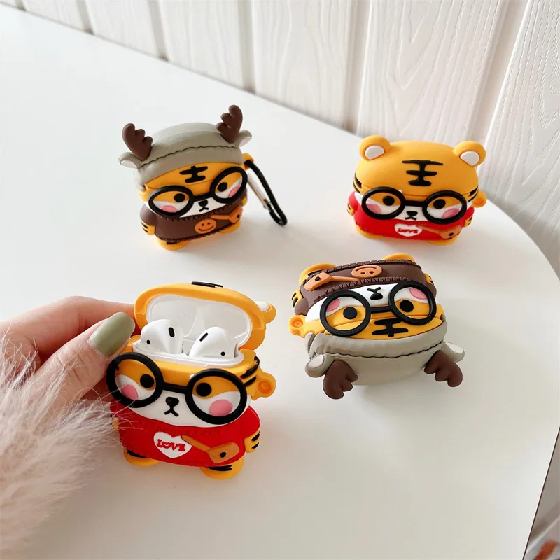 Desenhos animados Tiger Silicone Case para AirPods Pro, Headphone Cover, Caso bonito para Apple Air Pods Pro 2, 3, Earbuds Acessórios