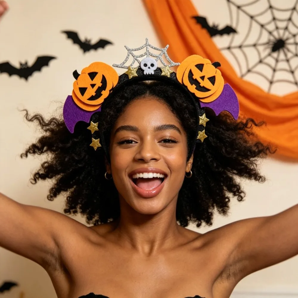 Photo Booth Prop Orange Pumpkin Ear Headband Eerie Halloween Headband Suitable for Adults Holiday Parties Novelty Headwear