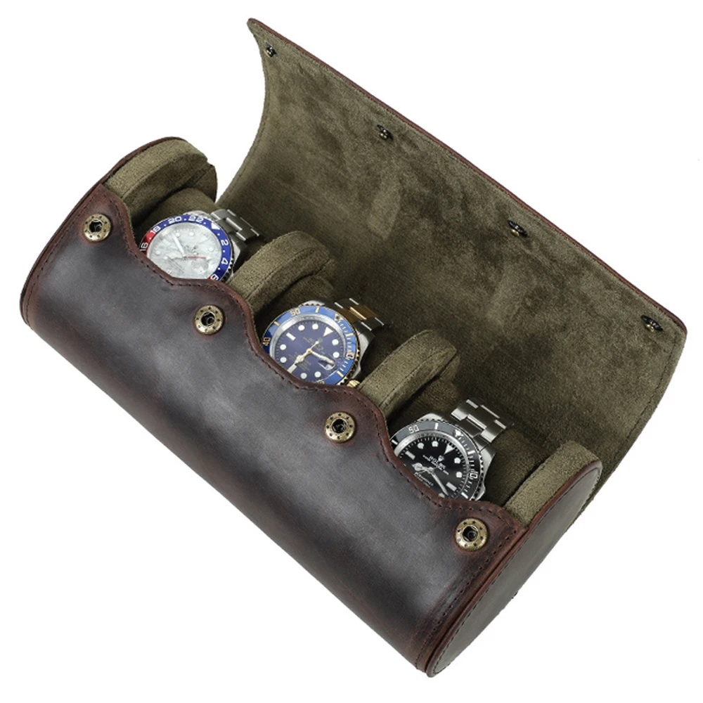 8-slots reishorlogedoos Crazy Horse lederen horloge reisetui horloges organisator bruin horlogerolzakje