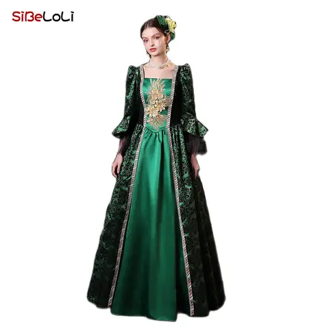 Green Retro Costumes Women's Marie Antoinette Costume Polyester Tunic Dress European Style 18th Century Costume