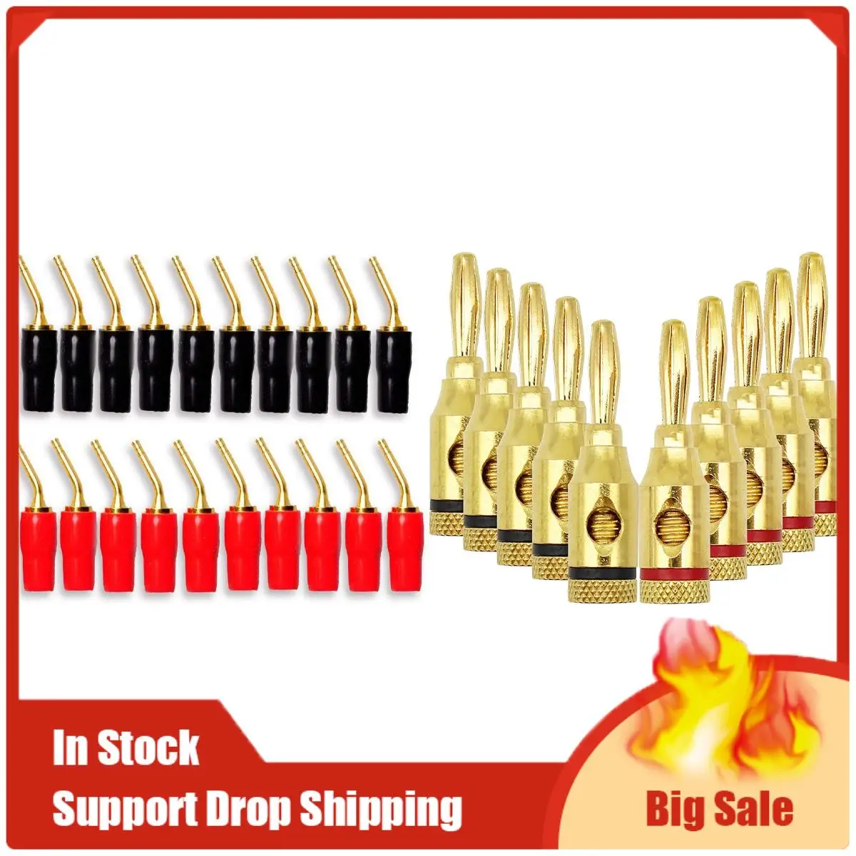 10 أزواج من 10 أزواج من دبوس توصيل الموز 2 مم، موصل كابل مكبر الصوت و5 أزواج من سدادات الموز، موصلات، برغي مفتوح Ty