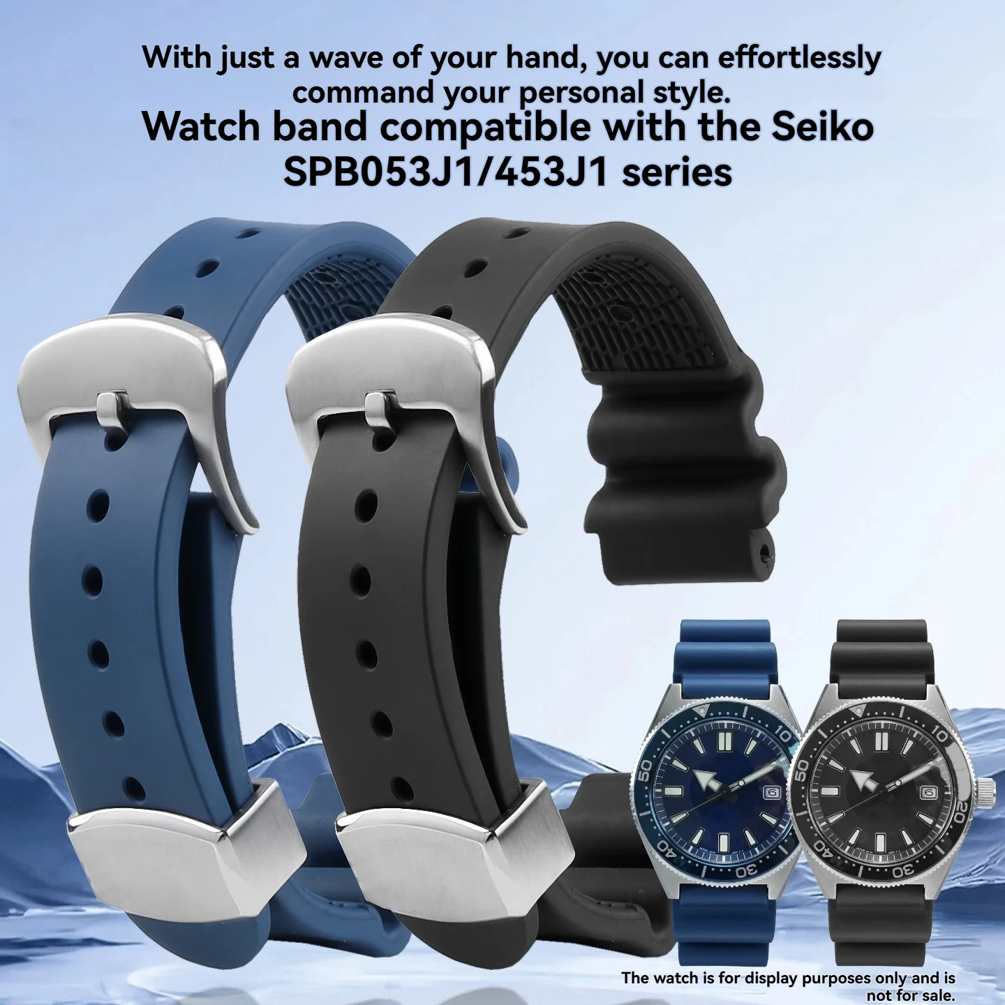 22MM Fluorocarbon Rubber Dive Watch Strap for SEIKO Tuna Can, Compatible with SPB053J1, SPB453J1, and FMK Notched Small MM Strap