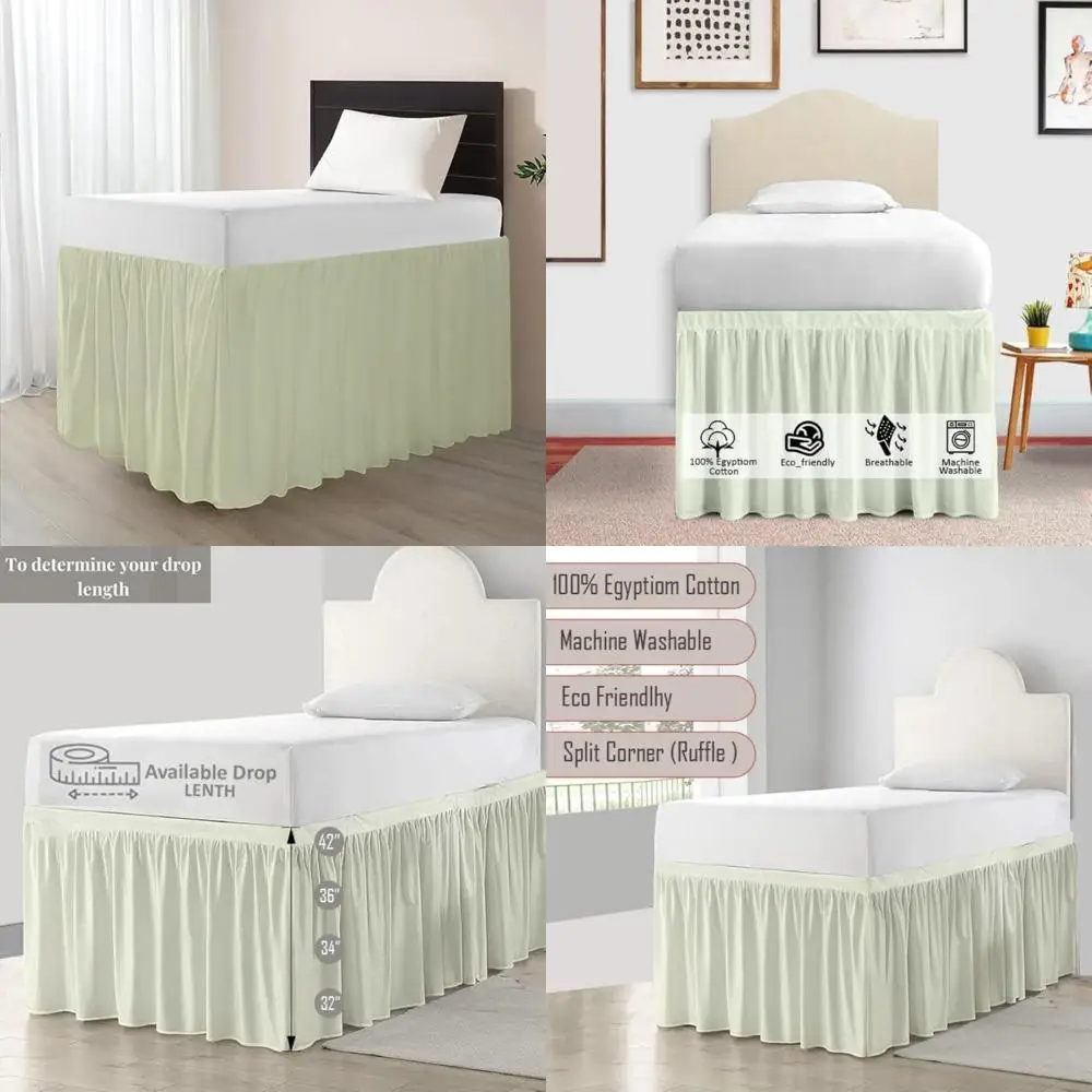 

Cotton Twin XL Split Corner Bed Skirt - 32 Drop, Extra Long Dorm Bedding, 100% Cotton College Dorm Bedding