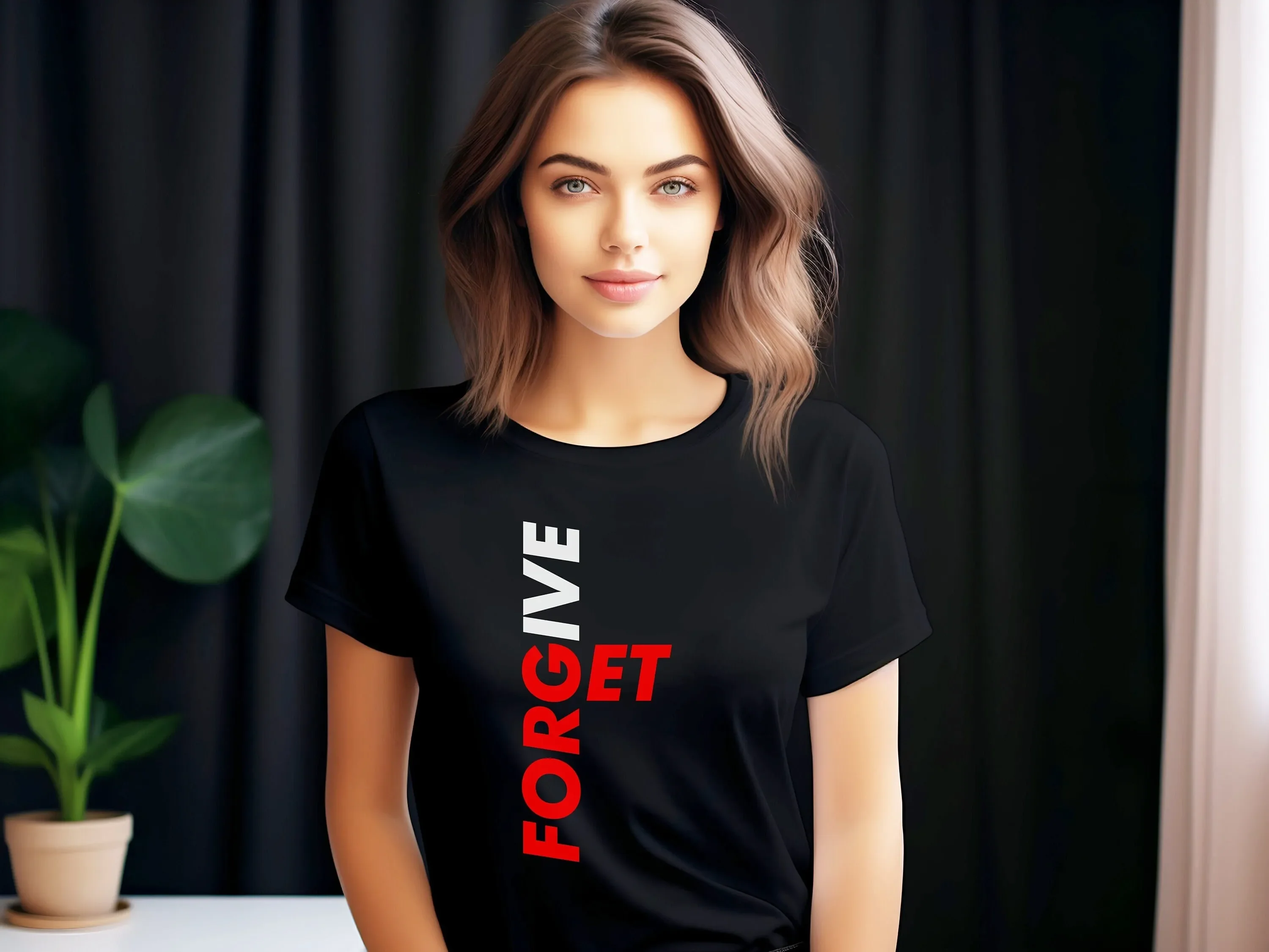 Camiseta inspiradora con la frase 'Forgive Forget', suave, ética y elegante, para el perdón y la disculpa personal.