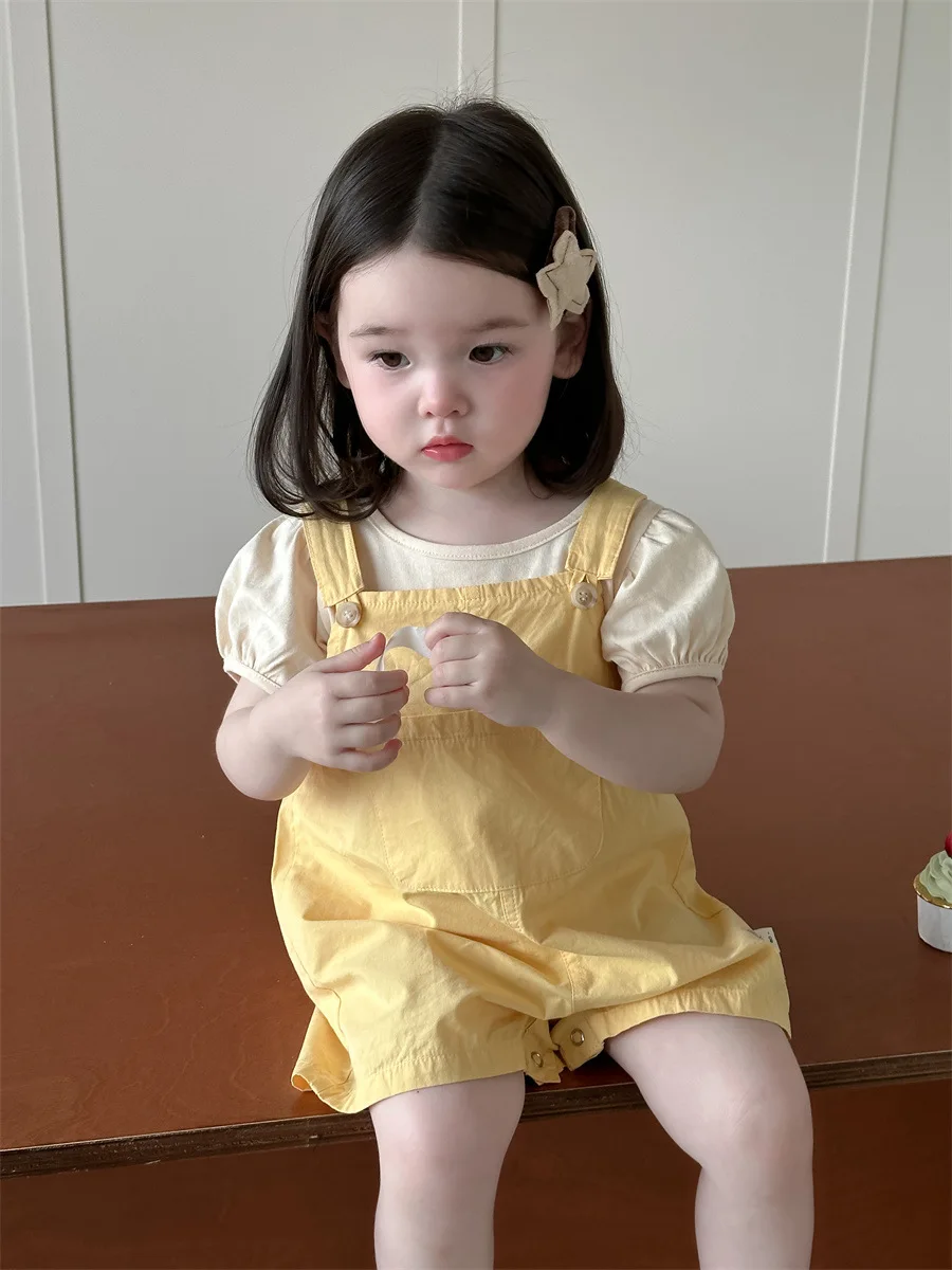 2024 Summer New Baby Sleeveless Jumpsuit Cotton Clothes Toddler Girl Cute Solid Overalls Infant Casual Versatile Strap Shorts