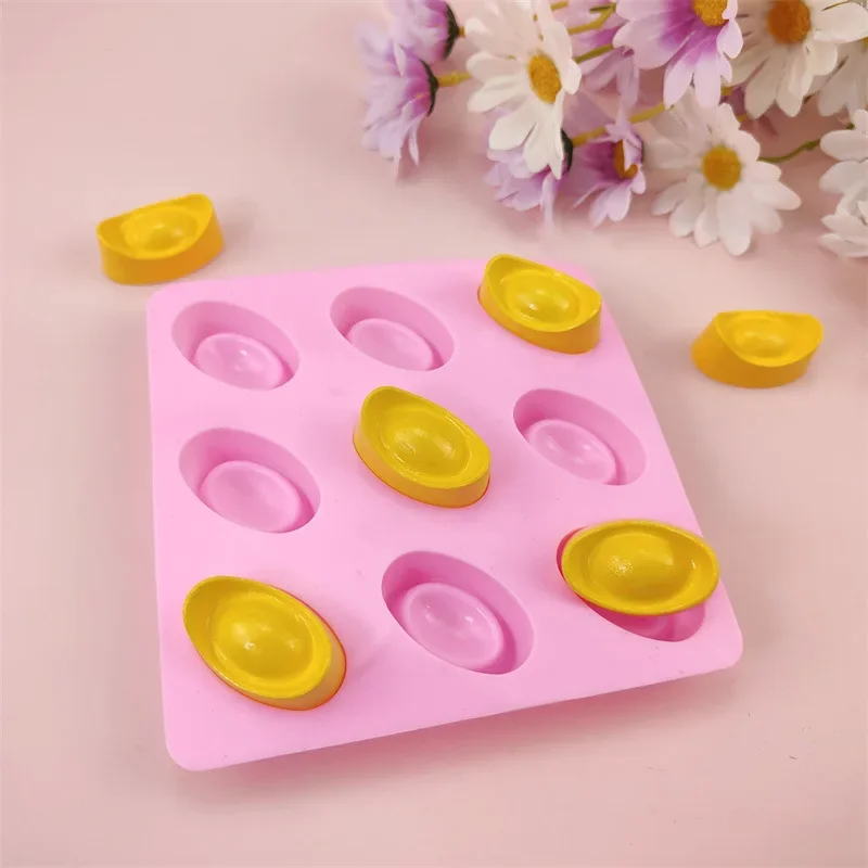 DIY Candle Molds 9 Even Ingots Silicone Molds Yuanbao Chocolate Fondant Cake Decor Baking Molds Summer Ice Grid Making Tray