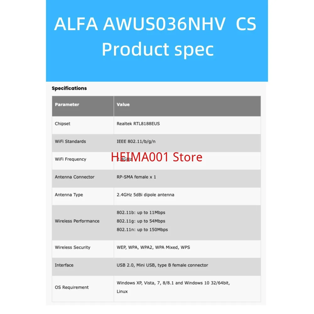 Made in Taiwan ALFA AWUS036NHV CS RTL881EUS Mac Ali Linux Raspberry Pie