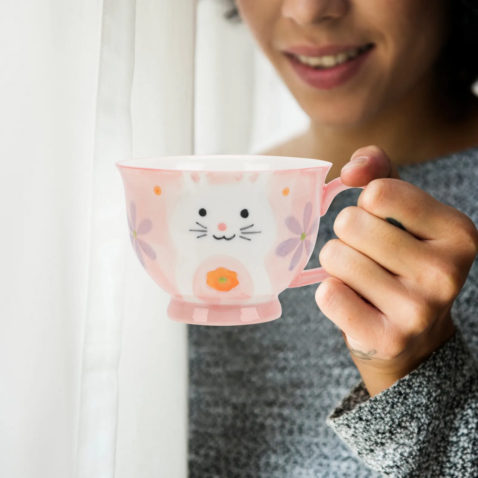 Tazón para Avena, Taza para Cereal, Taza para Desayuno, Taza de Cerámica con Asa para Beber