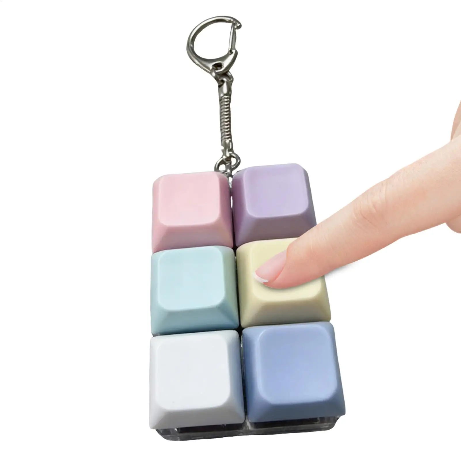 6 Keys Keyboard Keychain Stress-Relief Toys Clicking Keyboard Toy DIY Button Keycap Keyring Finger Keyboard Game Key Chain