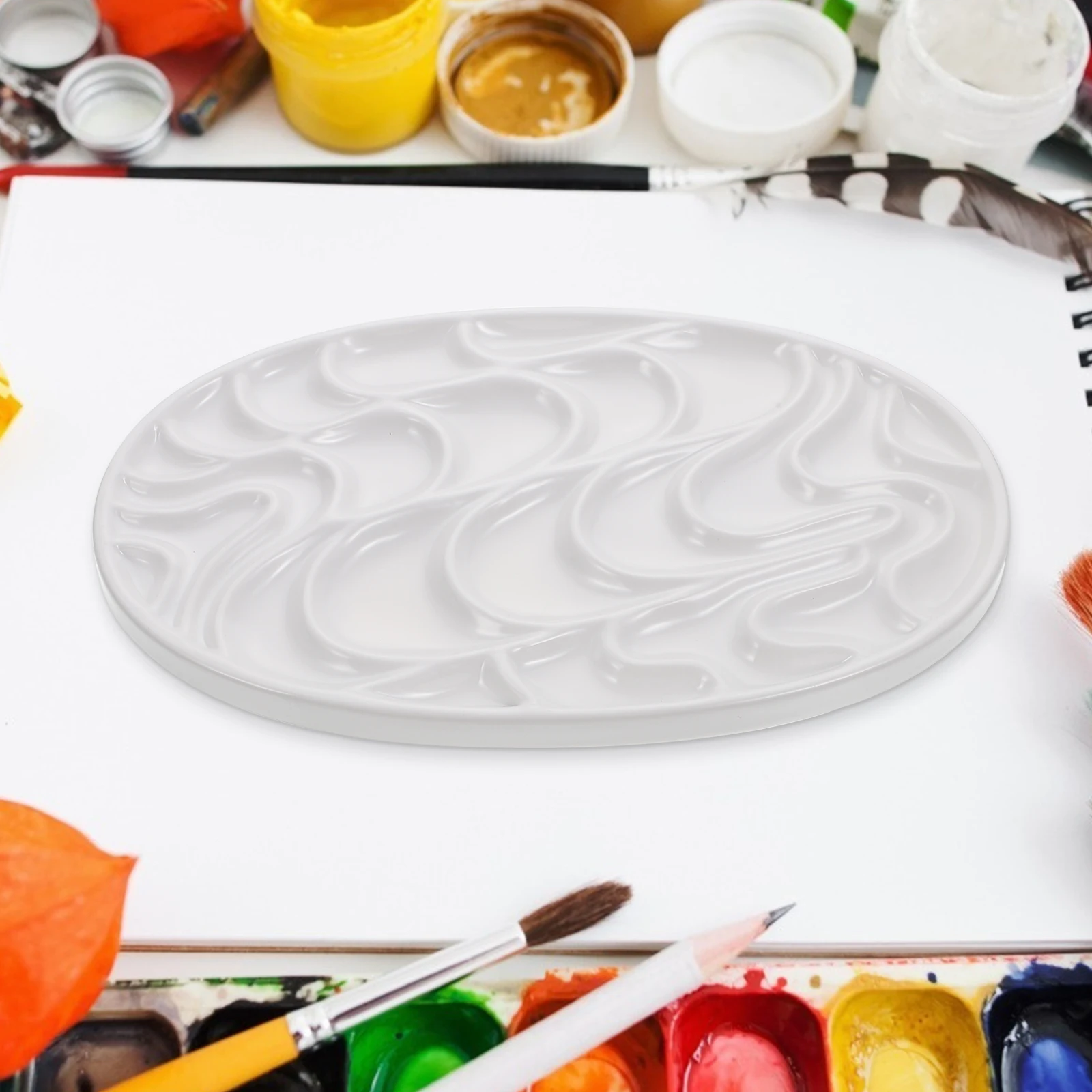 

Imitation Ceramic Paint Tray Multi Holes Palette Lightweight Portable Watercolor Oil Painting Pigment Mixer Students Craftsman