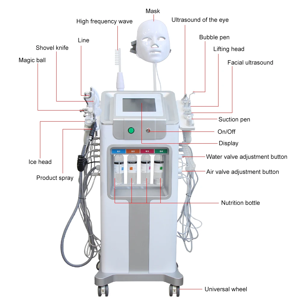 10-in-1 Water Zuurstof Hydro Machine Gezicht Lifting Diepe Reiniging Dermabrasie Aqua Peeling Machine Huidverjonging Kleine Bubble