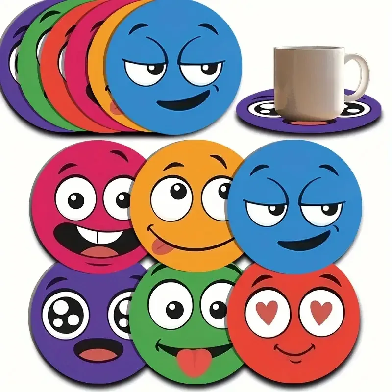 6pcs Funny and Interesting Expression Round Coasters, Restaurant and Home Party Decoration, Heat-resistant Drink/Coffee Coasters