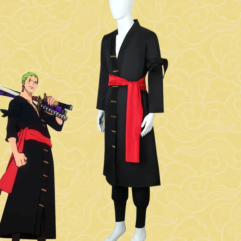 Anime Roronoa Zoro Shanks Cosplay Halloween Costume Women Men Kimono Robe Cloak Party Role Play Clothes Wig Set