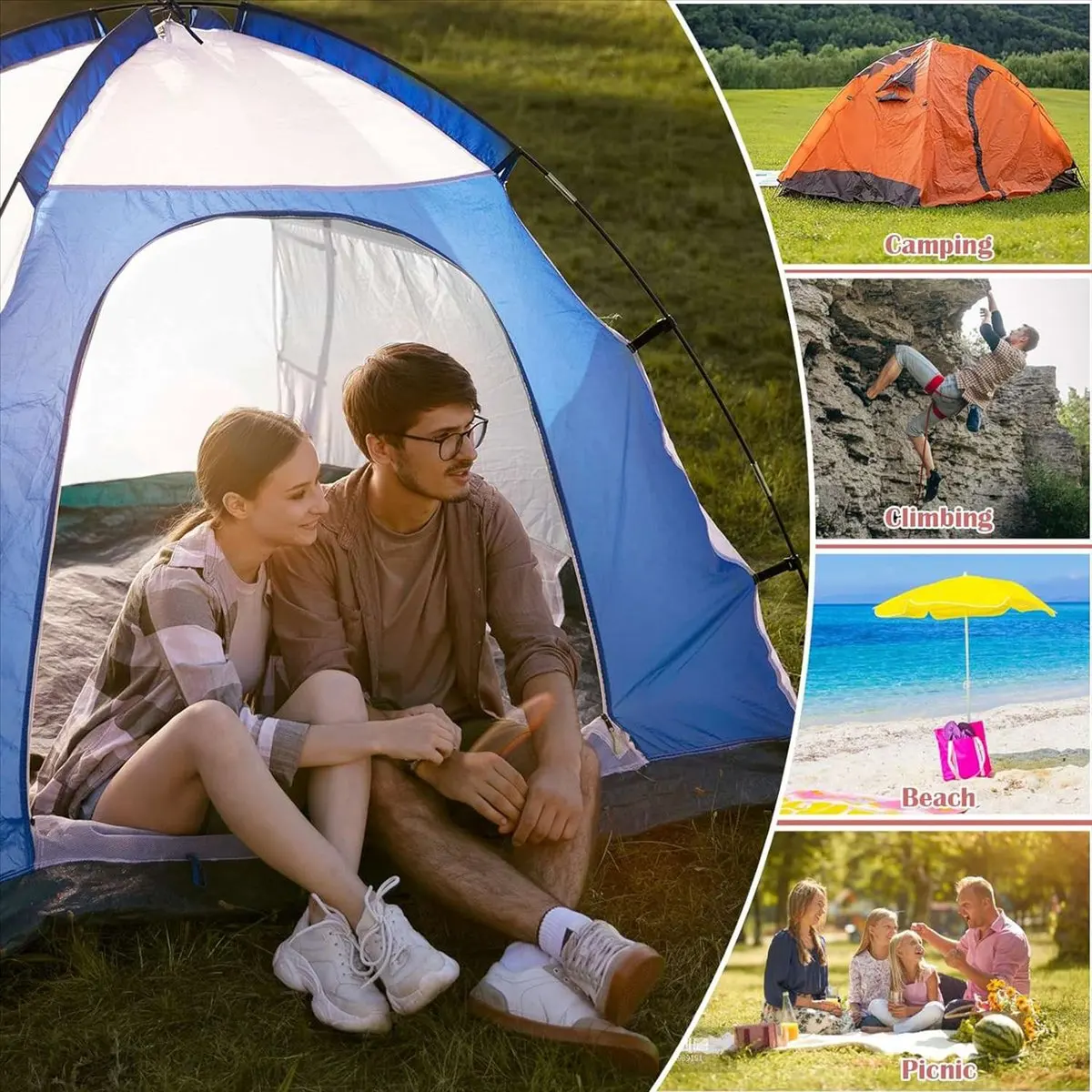 T34C 20PCS Aluminum Alloy Rope Tensioner Tent Guyline Cord Adjuster Dual Holes Wind Rope Tent Buckle Ultralight Tent Stakes