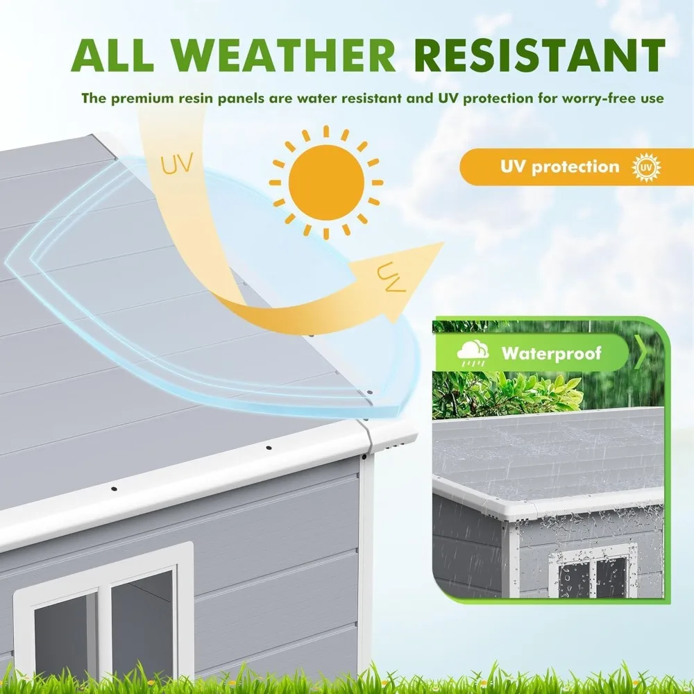 

6 x 4 FT Plastic Outdoor Storage Shed with Floor, Resin Garden Shed with Window, Outside Waterproof Tool Shed, Customized