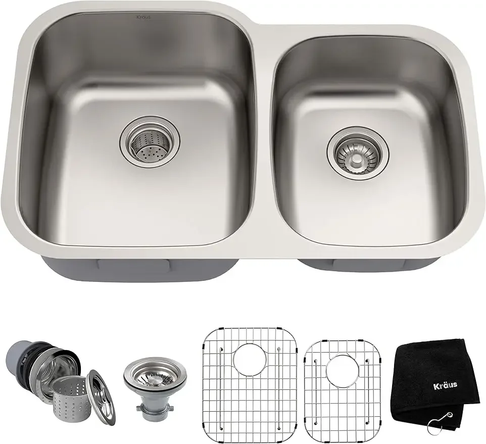 Kraus KBU24 32 inch Undermount 60/40 Double Bowl 16 gauge Stainless Steel Kitchen Sink