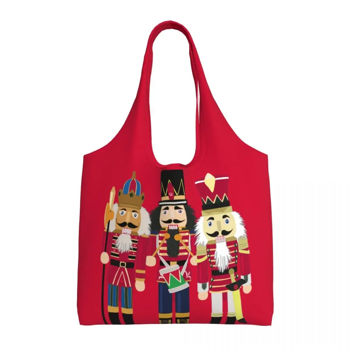 Nutcracker Soldier Toy Christmas Gift Shopping Bag Women Shoulder Canvas Tote Bag Portable Grocery Shopper  Bags Handbag Gifts