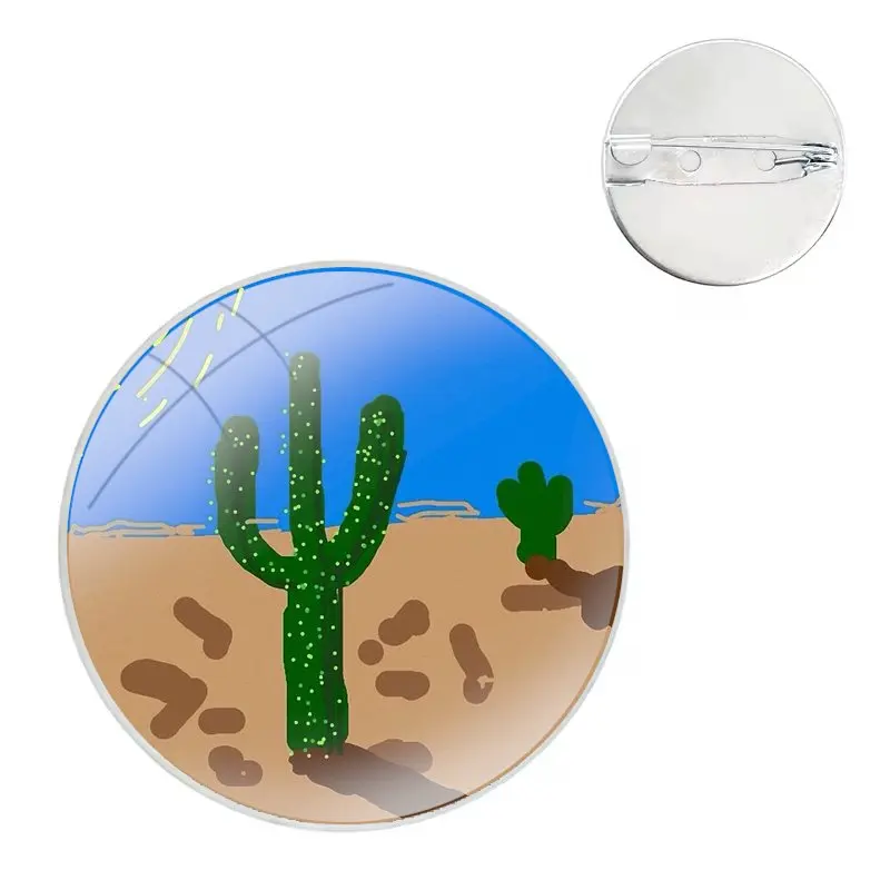 Desert Climate Cactus Sun And Sand Pins Badge Metal Brooches For Clothes Backpack Decoration gift