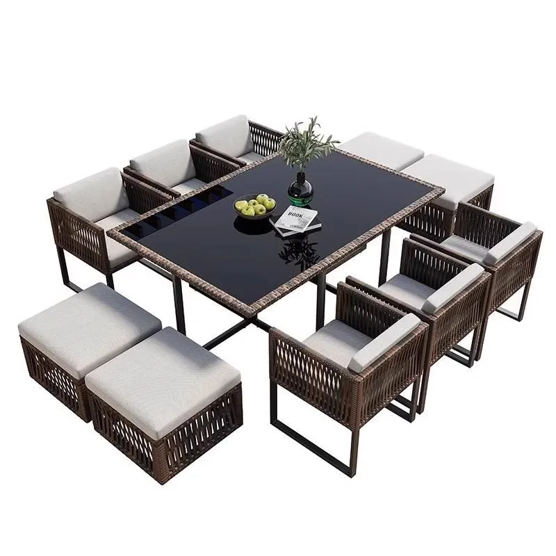 

Outdoor courtyard rattan tables and chairs, garden outdoor waterproof and sunscreen, open-air terrace leisure set