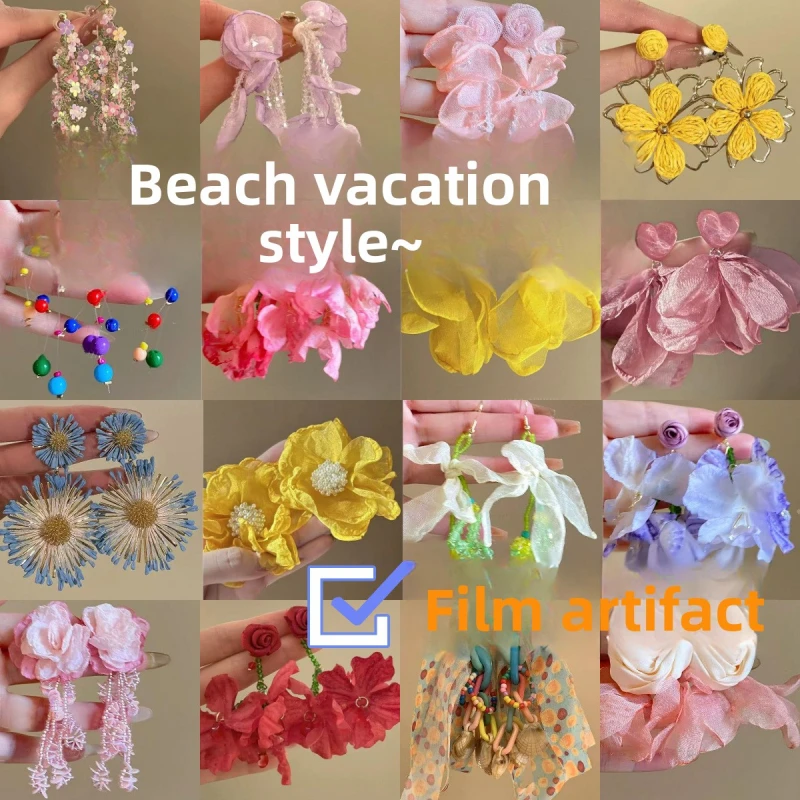 Neue Luxus-Ohrringe für Damen mit Silbernadel, Stoffblumen und Quasten im Urlaubsstil, Hochwertige Party- und Feiertagsaccessoires