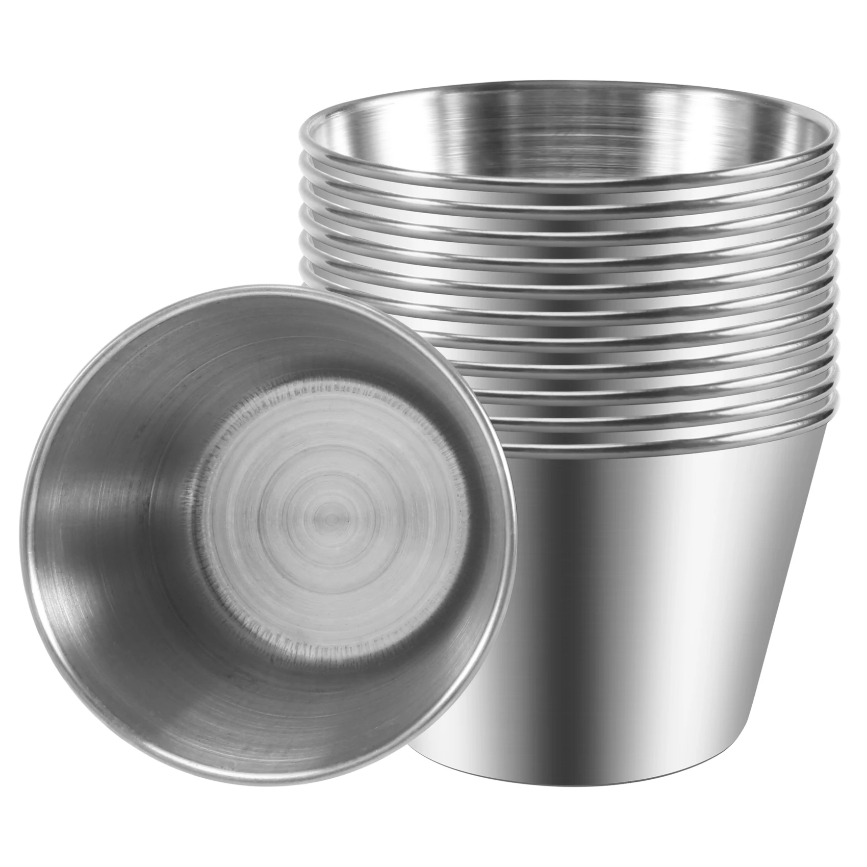 Pack of 12 - Premium Brushed Stainless Steel Condiment Sauce Cups Spices Pots Liquid Dips Bowls - 2.5Oz 70Ml