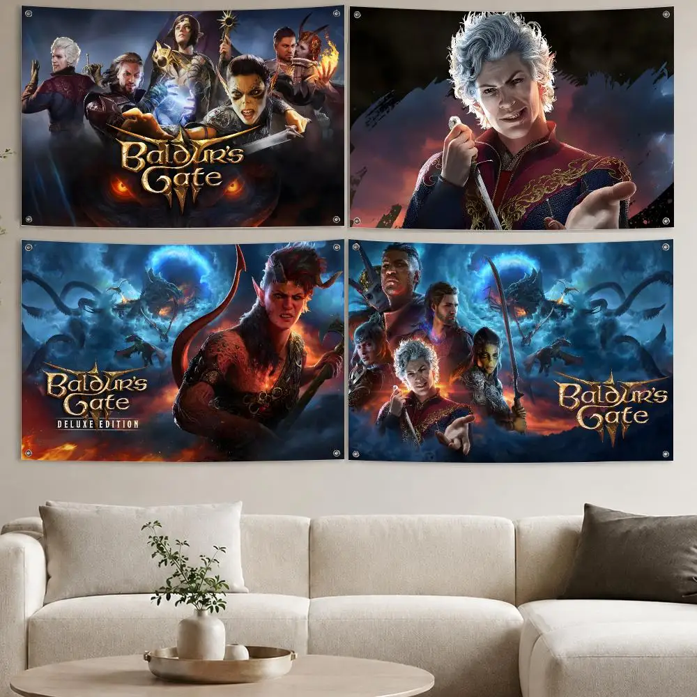 1pc B-Baldurs Gate 3 Creative Pattern Hanging Flags Aesthetic Wall Tapestry Printed Wall Hanging Living Room Party Outdoor Decor