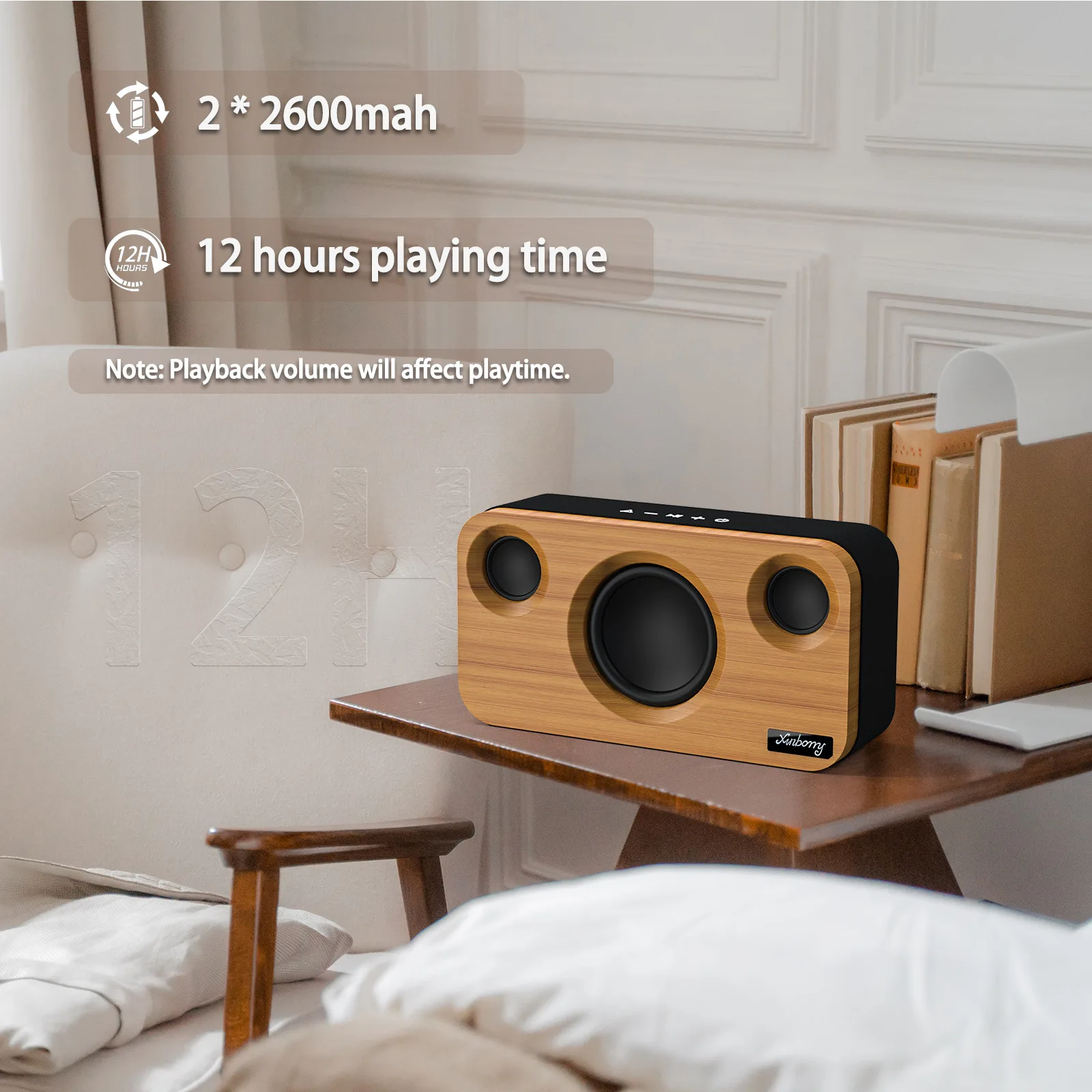 40W Bamboo Wood Dual-channel Stereo Bluetooth Speaker Portable High Fidelity Music 100 Sets of Interconnected Wireless Subwoofer